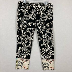 Zara Black White Leaf Print Cotton Slim Pants size 12